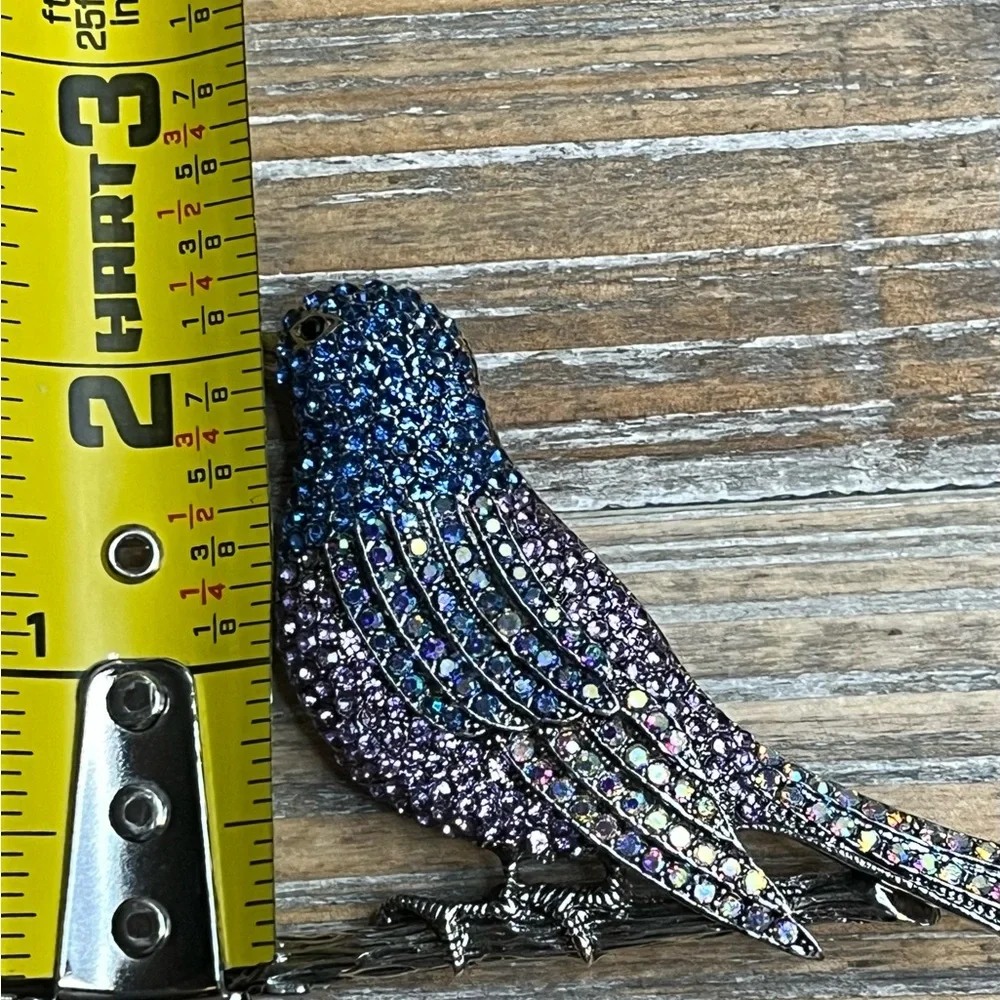 Beautiful Blue & Purple Rhinestone Bird on a Branch Brooch